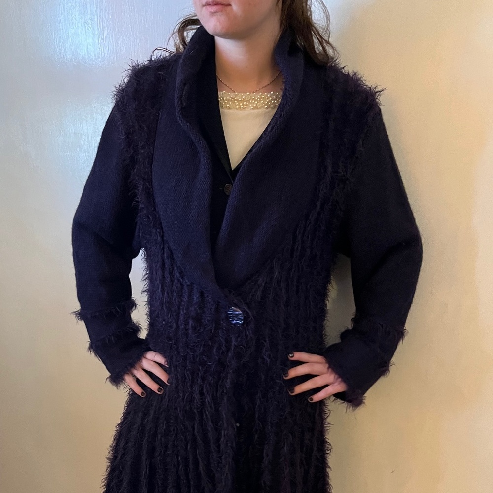 Mohair & Acrylic Sweatercoat XL Made in Italy for Marks & Spencer Dark Blue